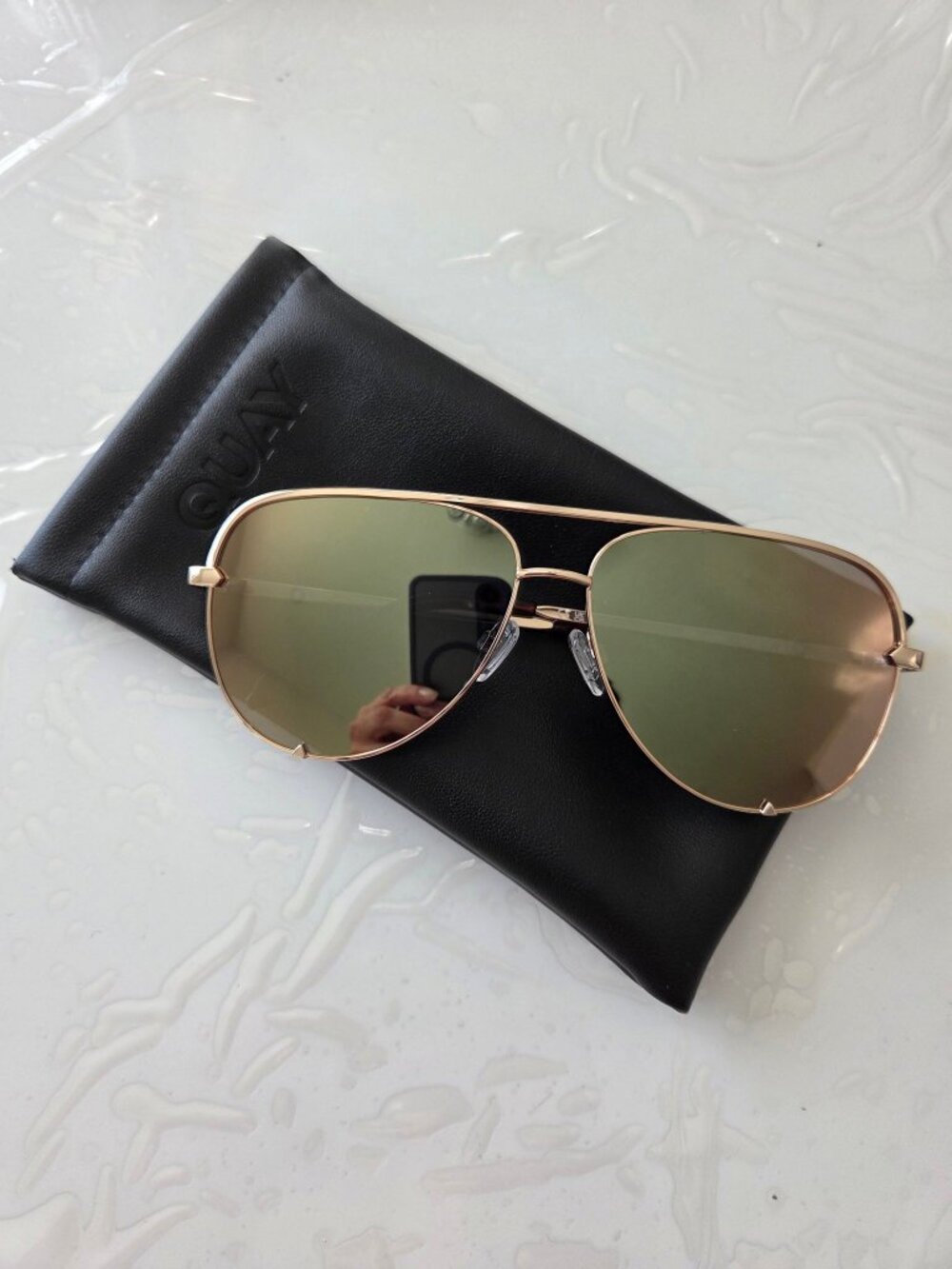 Quay High Key Extra Large Sunglasses - Gold/Gold Polarized (Brand New)